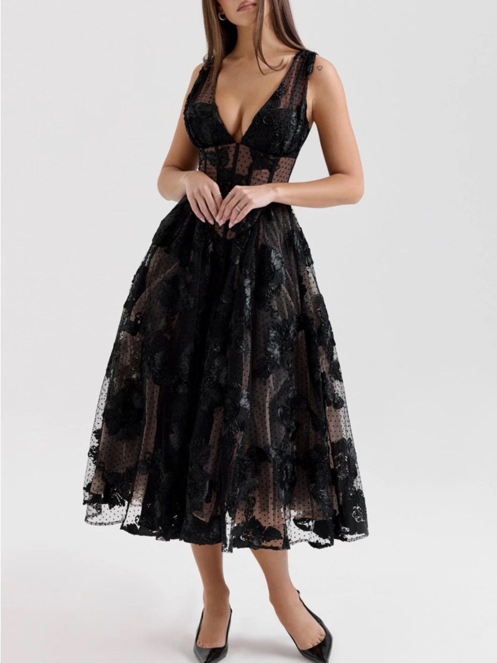 House of CB Sianna Black Lace Midi Dress